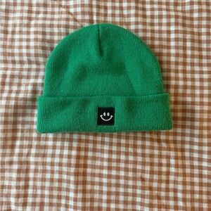 Green Kids Beanie with Smiley Patch